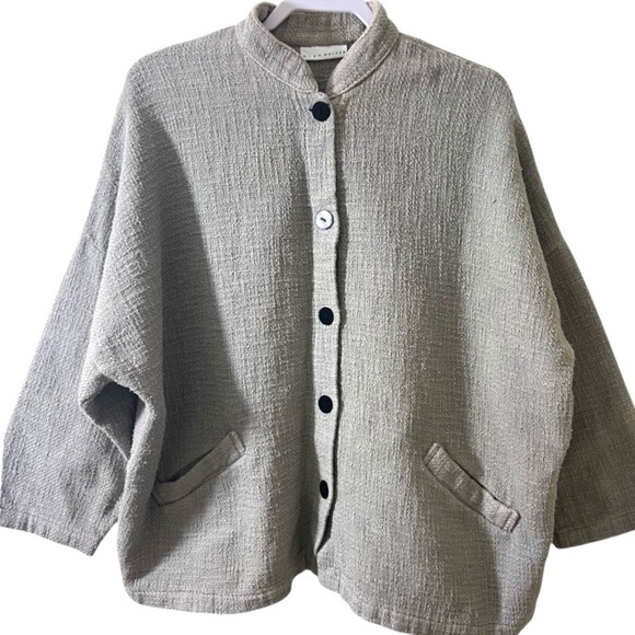 Bryn Walker Gray Rustic Super Boxy Heavy Linen Art-to-Wear Jacket Coat Buttons - Picture 7 of 7